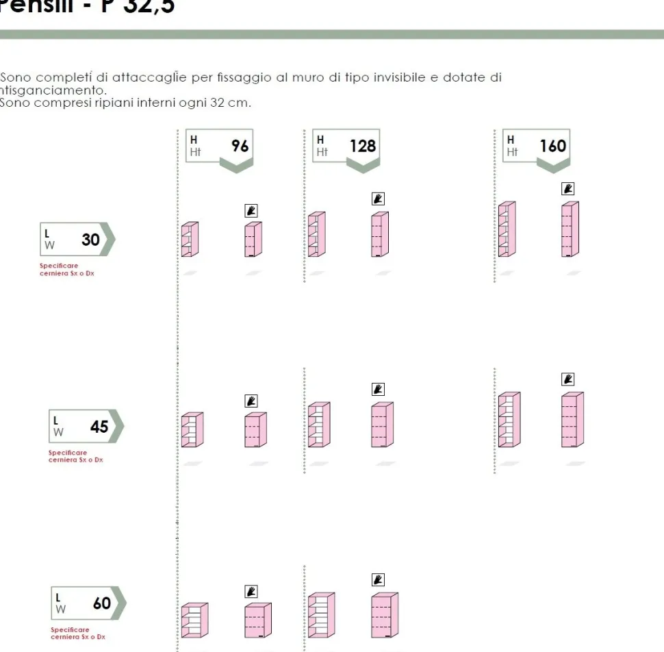 Pensile verticale aperto o con anta 15 colorazioni