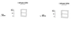 Pensile verticale sospeso senza anta con ripiano in vetro disponibile in 20 colori