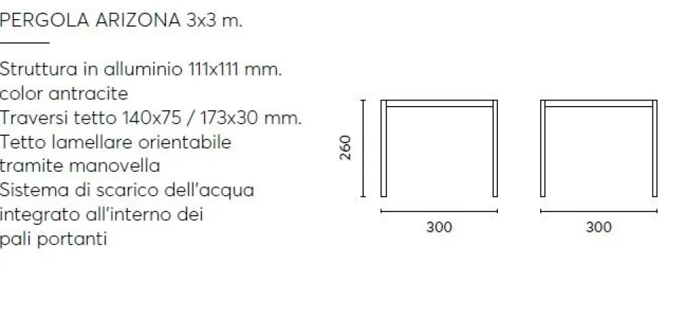 Pergola Bioclimatica ARIZONA 3x3 mt Struttura Rinforzata e Tetto Orientabile