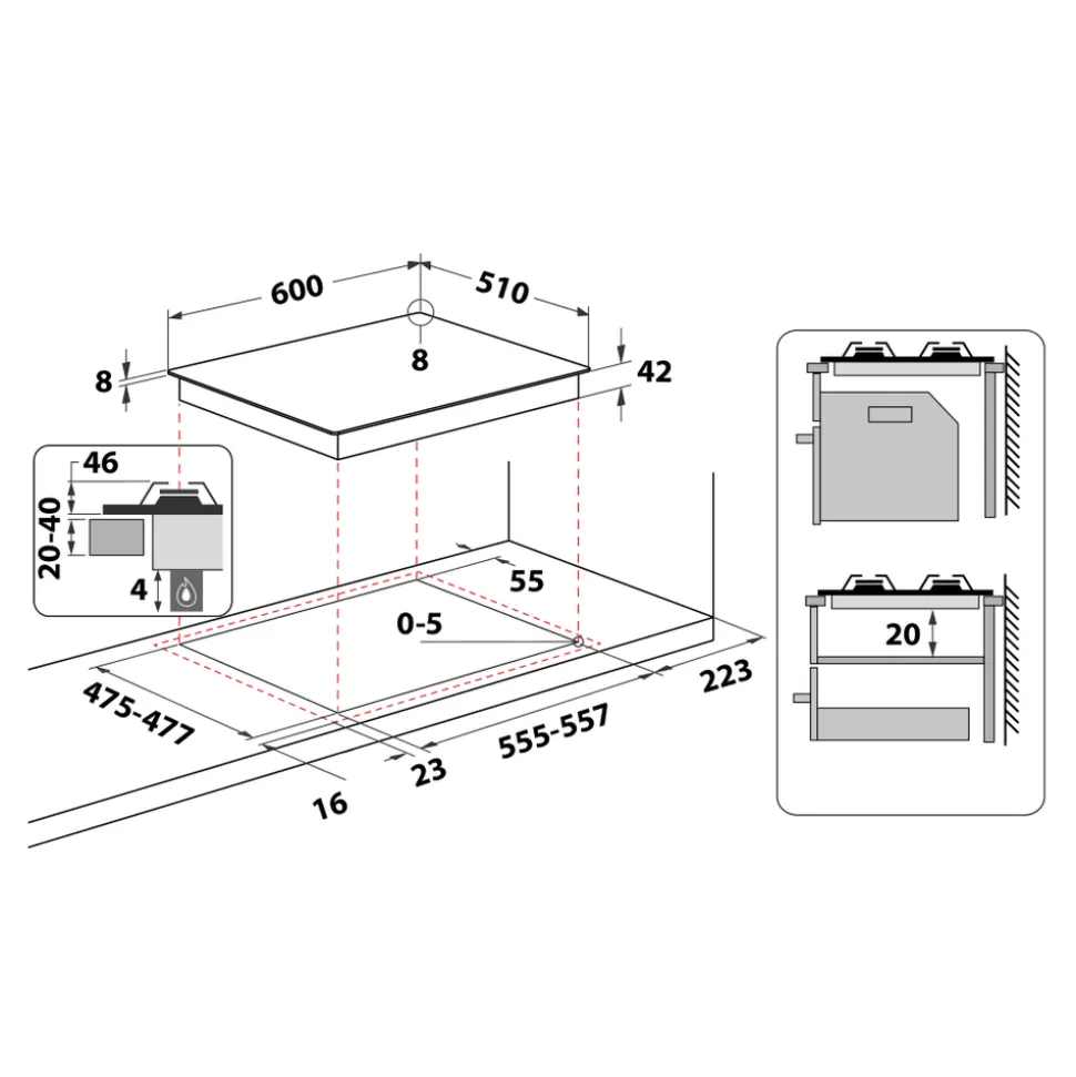 Piano cottura 4 Fuochi a Gas Hotpoint FTGHG641D/HA(BK)