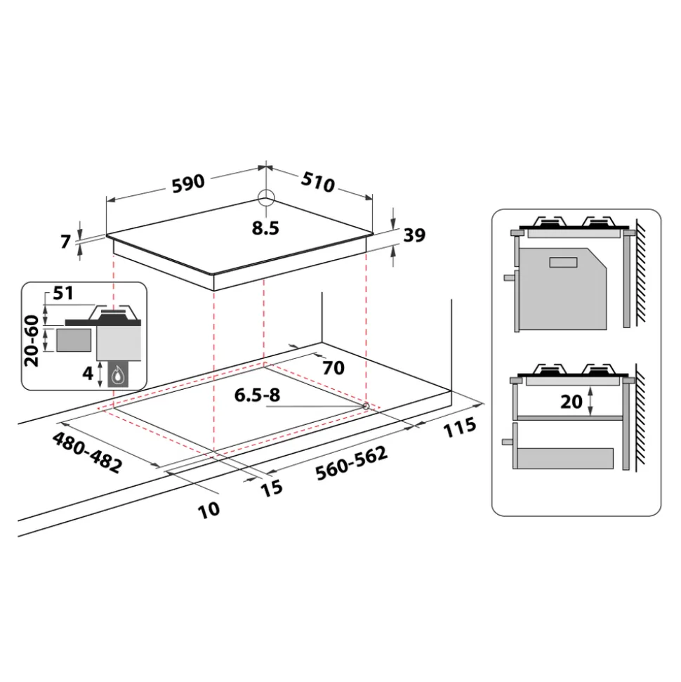 Piano cottura 4 fuochi a Gas Whirlpool GMWL628/IXL