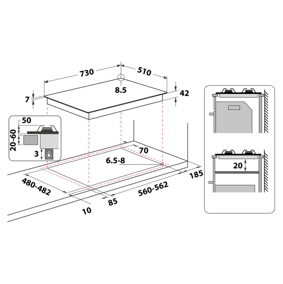 Piano cottura 5 fuochi a Gas Whirlpool GMA7522/IX