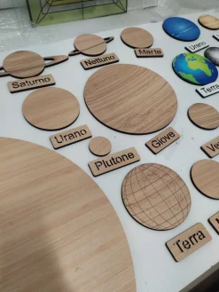 Planetario sistema solare in legno serigrafato colorato