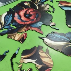 Planisfero da parete in tre misure - Floreale con effetto ottico 3D legno