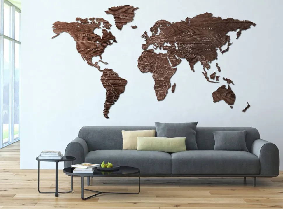 Planisfero da parete in tre misure effetto wenge con scritte