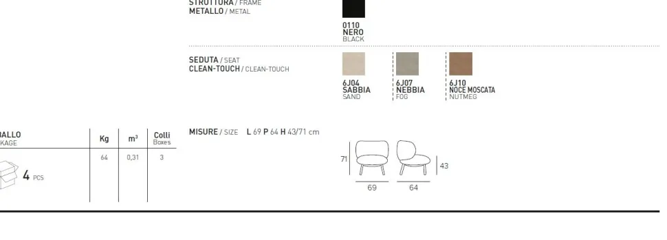 Poltrona imbottita e rivestita in tessuto Kyoto disponibile in 3 colori