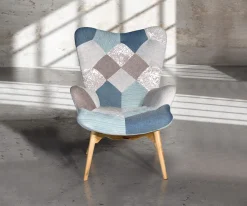 Poltrona imbottita in tessuto Patchwork Dalì Azzurra