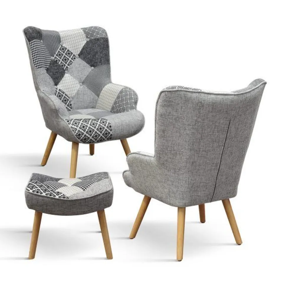 Poltrona imbottita in tessuto Patchwork Black