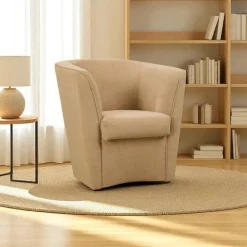 Poltrona imbottita Vanessa in tessuto antimacchia Beige Sabbiato