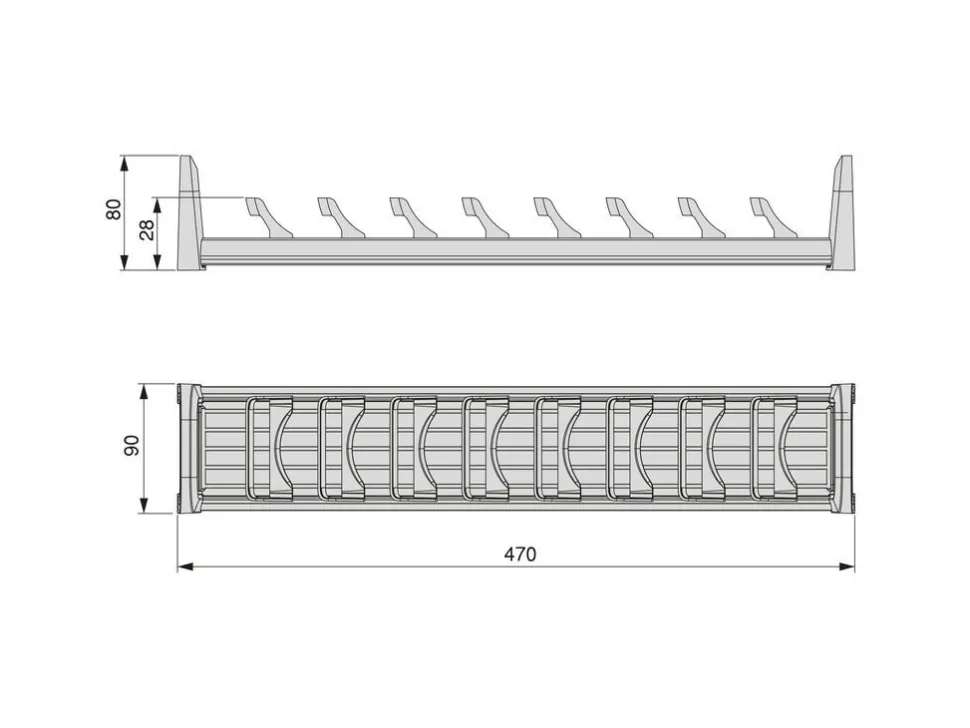 Portaciotole per cassetto Orderbox, 90x470 mm, Alluminio e Tecnoplastica, Grigio antracite