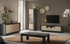 Porta Tv 2 ante battenti e 1 cassetto linea Natural in finitura Lava e Rovere Cadiz
