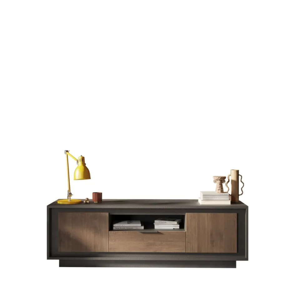 Porta Tv 2 ante battenti e 1 cassetto linea Natural in finitura Lava e Rovere Mercure