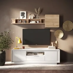 Porta Tv 2 ante battenti e 1 cassetto linea Pure in finitura Bianco laccato opaco