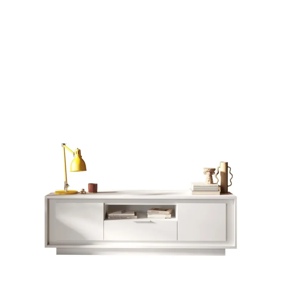 Porta Tv 2 ante battenti e 1 cassetto linea Pure in finitura Bianco laccato opaco