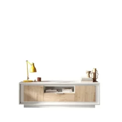 Porta Tv 2 ante battenti e 1 cassetto linea Pear in finitura Bianco opaco e Rovere Cadiz