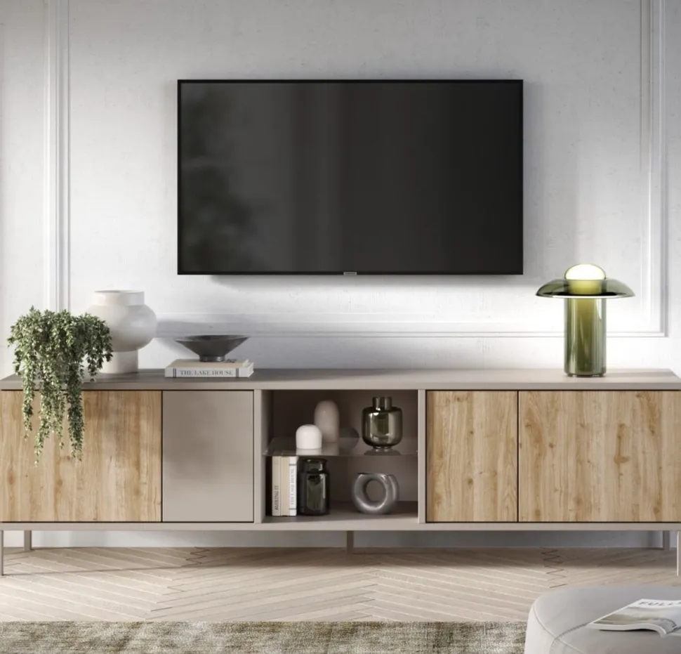 Porta Tv 4 ante battenti senza maniglie con vano a giorno Linea Dalì