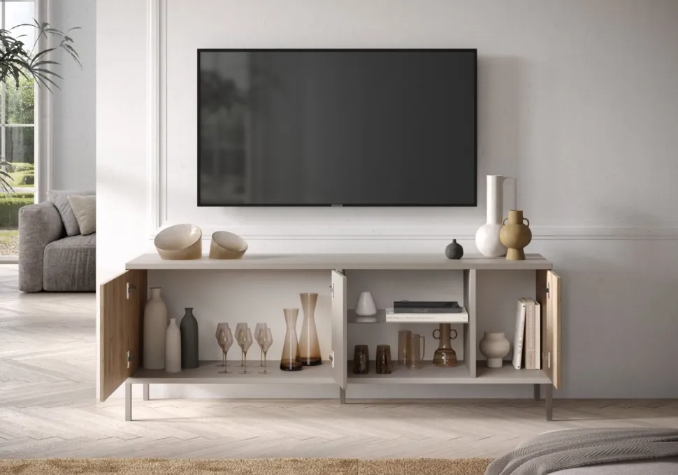 Porta Tv 3 ante battenti senza maniglie con vano a giorno Linea Dalì