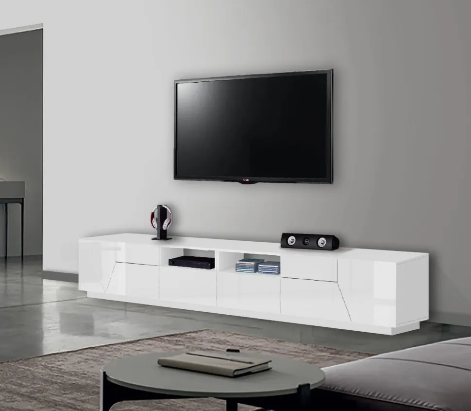 Porta tv 4 ante e 2 cassetti linea Galassia in finitura Bianco Lucido