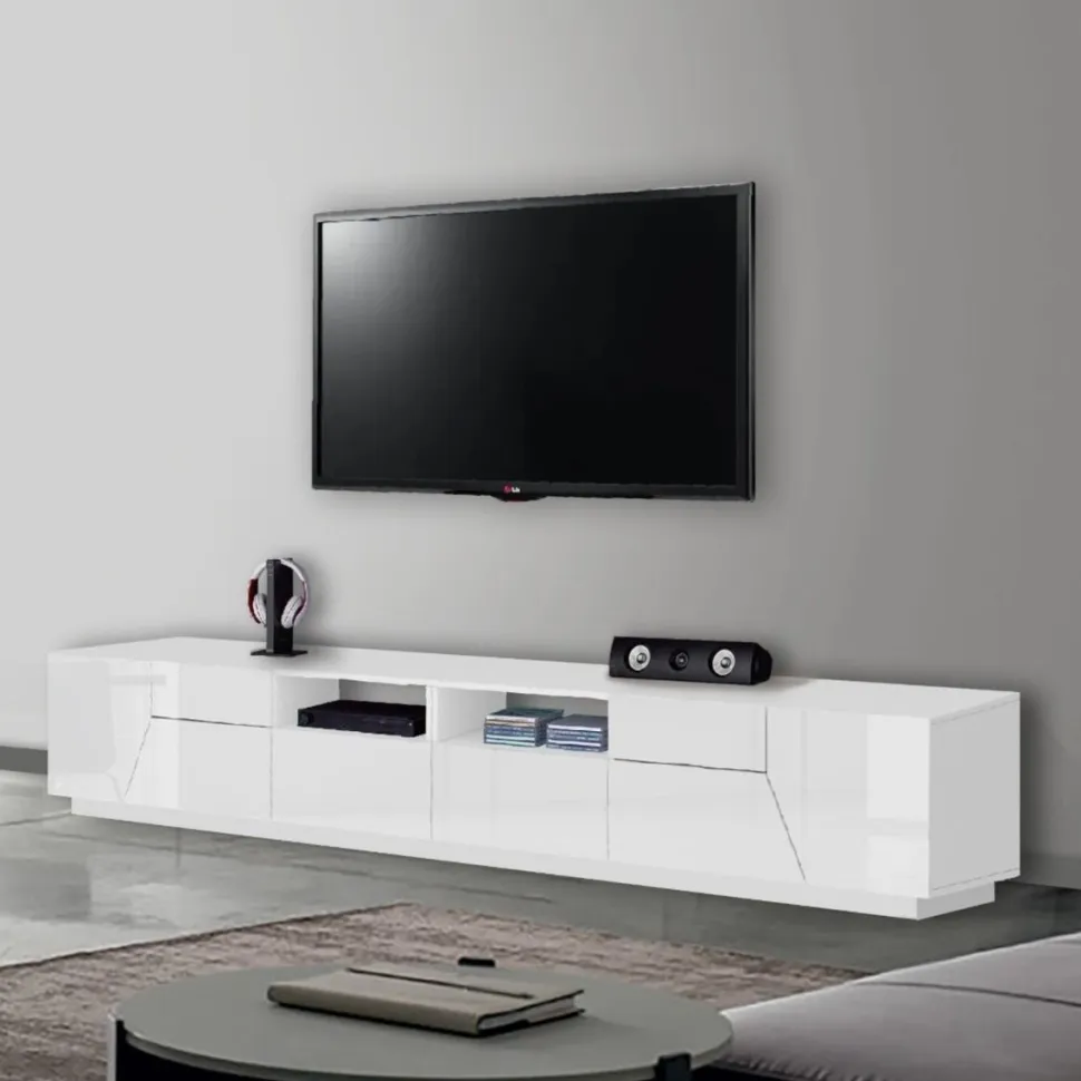 Porta tv 4 ante e 2 cassetti linea Galassia in finitura Bianco Lucido