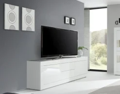 Porta TV 2 ante e 2 cassetti linea Basic colore Bianco laccato lucido