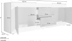 Porta TV 2 ante e 2 cassetti linea Basic colore Bianco laccato lucido e Pero