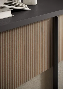 Porta Tv 2 ante e 1 cassetto L 156 con serigrafia linea Sierra finitura Lava, Argilla e Rovere Mercure