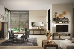 Porta Tv 2 ante e 1 cassetto L 156 con serigrafia linea Sierra finitura Lava, Argilla e Rovere Mercure
