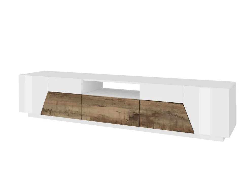 Porta tv 4 ante e 1 cassetto linea Galassia in finitura Bianco Lucido e Acero Pereira