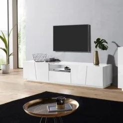 Porta Tv 4 ante e 1 cassetto linea Virgola in Bianco Lucido