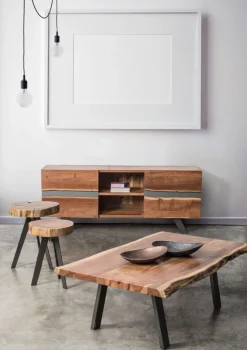 Porta Tv 2 ante e 2 vani Aron in legno di acacia disponibile in 2 misure