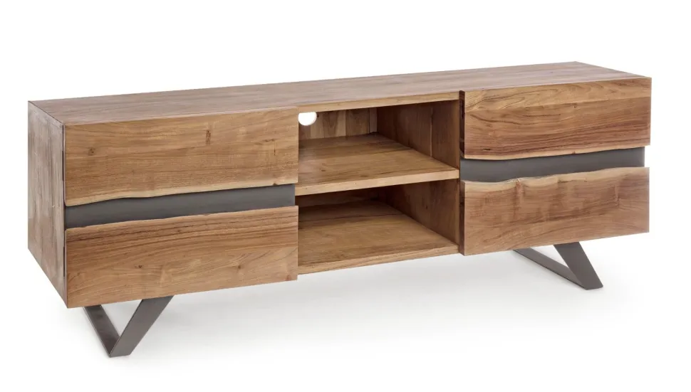 Porta Tv 2 ante e 2 vani Aron in legno di acacia disponibile in 2 misure