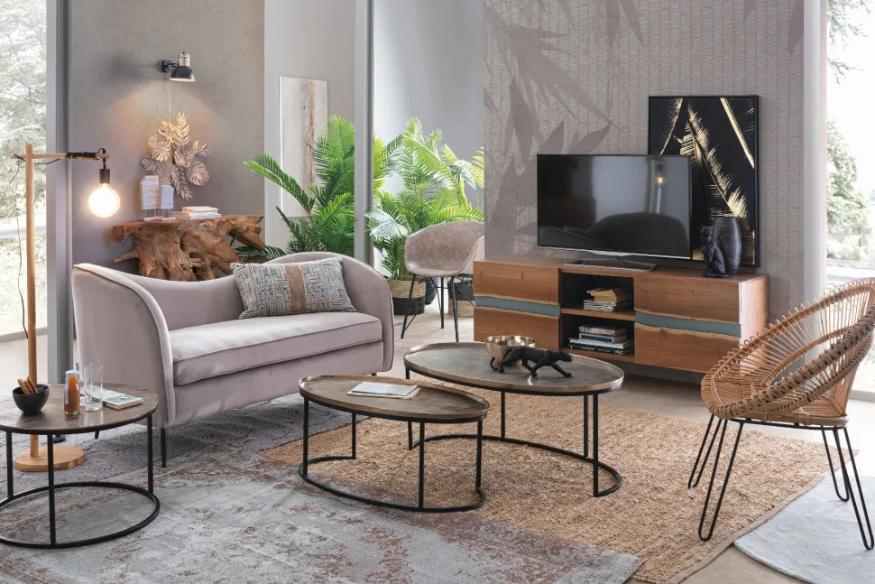 Porta Tv 2 ante e 2 vani Aron in legno di acacia disponibile in 2 misure