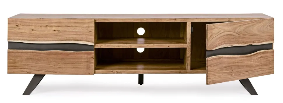 Porta Tv 2 ante e 2 vani Aron in legno di acacia disponibile in 2 misure