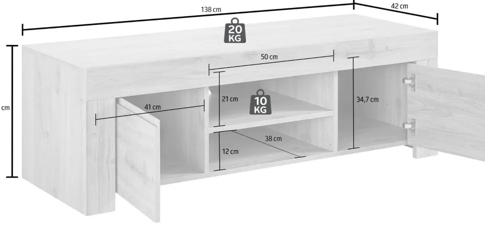 Porta Tv 2 ante linea Clear in Bianco Opaco