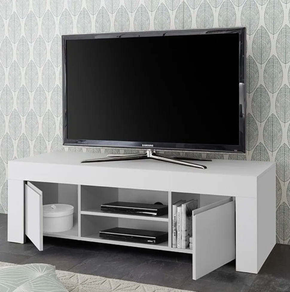 Porta Tv 2 ante linea Clear in Bianco Opaco