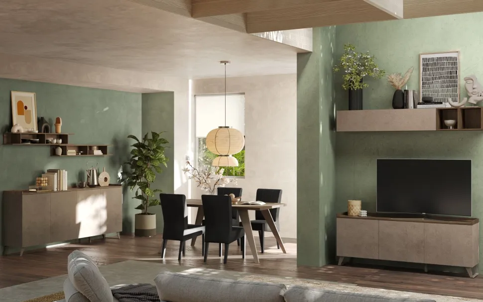 Porta Tv 3 ante linea Oscar in finitura Rovere Mercure e Bronzo