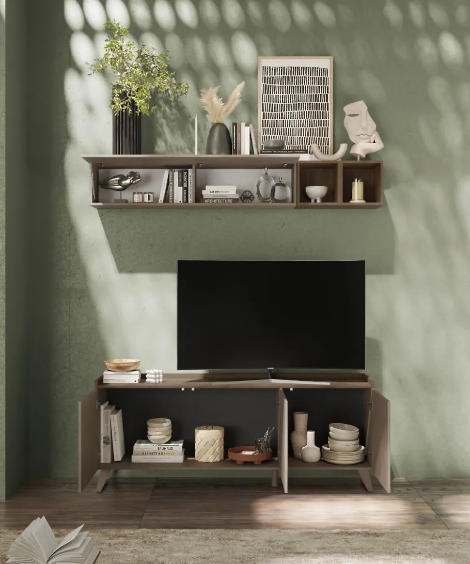 Porta Tv 3 ante linea Oscar in finitura Rovere Mercure e Bronzo