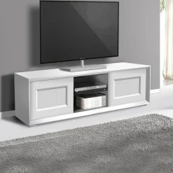 Porta Tv basso Bianco Opaco con 2 ante e 2 vani a giorno senza maniglia linea Tilt CLASSIC