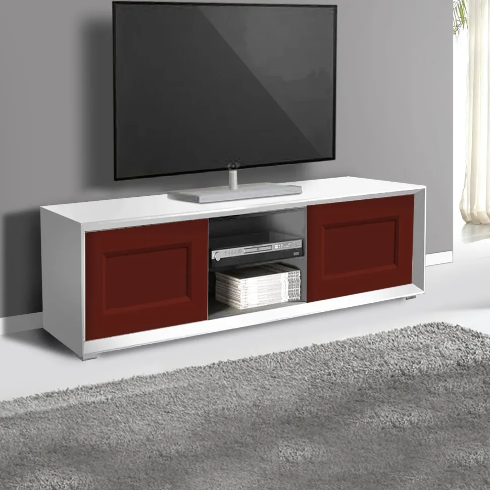 Porta Tv Bianco opaco e Rosso porpora 2 ante e 2 vani a giorno linea Tilt CLASSIC