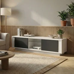 Porta tv bianco opaco laccato e ante stone grey SKYLINE 2 ante
