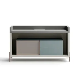 Porta Tv componibile con 1 anta in vetro e 2 cassetti linea Contact disponibile in 30 colori