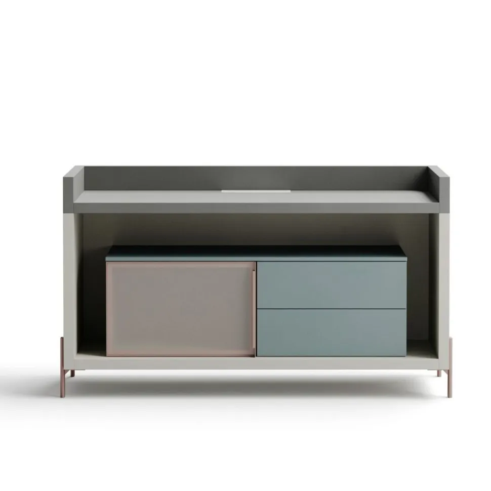 Porta Tv componibile con 1 anta in vetro e 2 cassetti linea Contact disponibile in 30 colori