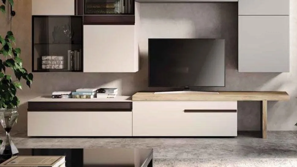 Porta tv con cassettoni e mensola personalizzabili nei colori, Ginta