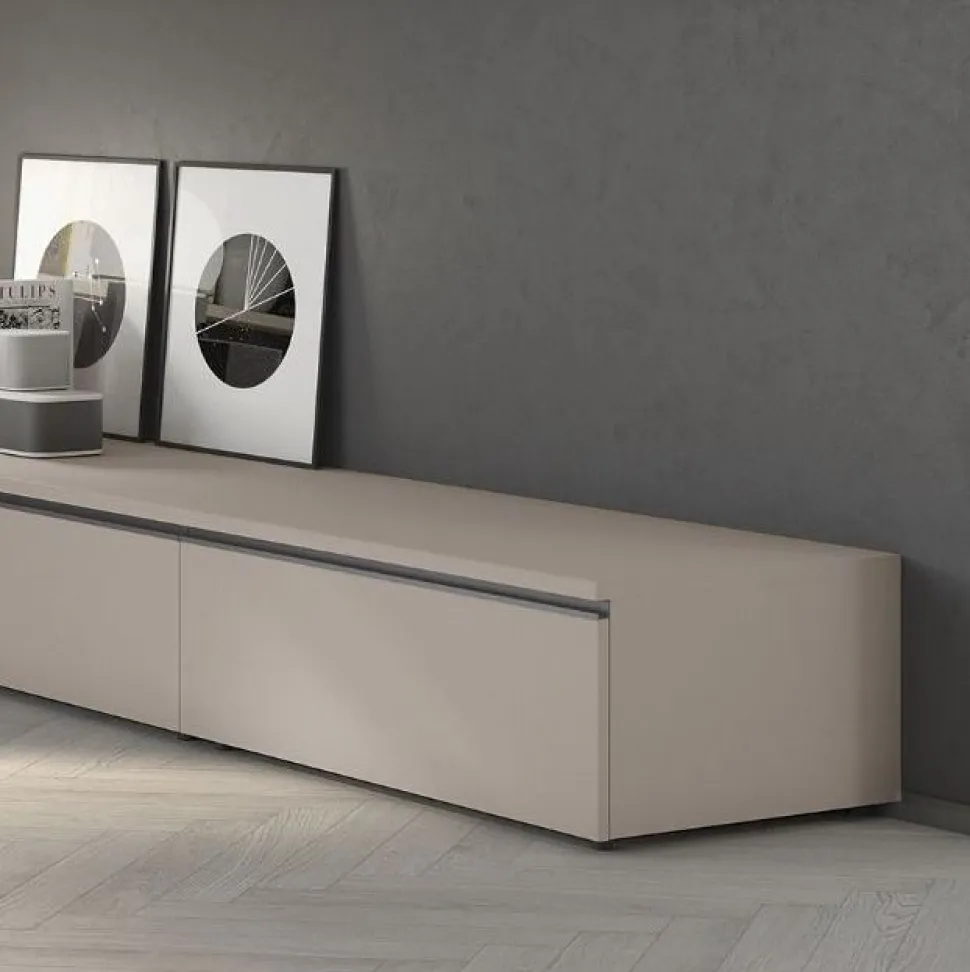 Porta tv con maniglia a gola componibile con anta cassettone o ribalta disponibile in 9 misure e 20 colori
