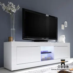 Porta TV grande bianco laccato lucido con 2 ante battenti linea Basic