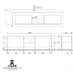 Porta TV grande bianco laccato lucido con 2 ante battenti linea Basic
