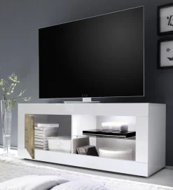 Porta Tv linea Basic colore Bianco lucido e Pero