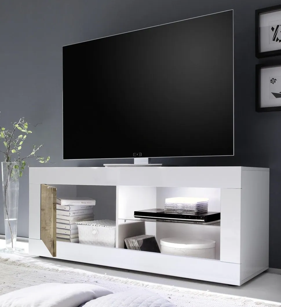 Porta Tv linea Basic colore Bianco lucido e Pero