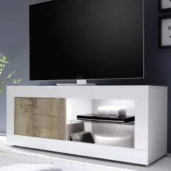 Porta Tv linea Basic colore Bianco lucido e Pero