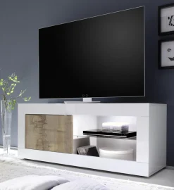 Porta Tv linea Basic colore Bianco lucido e Pero